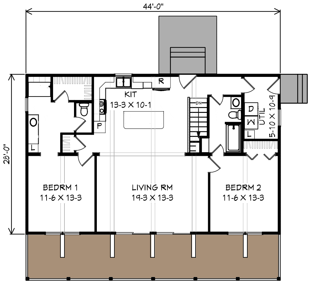 2 bedroom open floor plan cabin