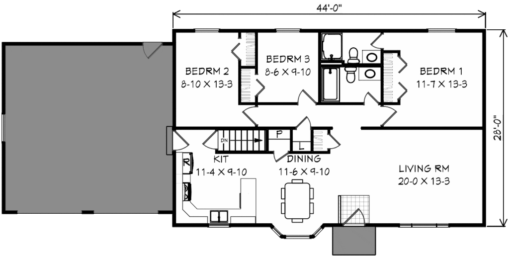 3 bedroom no back door floor plan