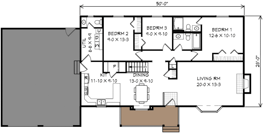 3 bedroom no back entry door floor plan