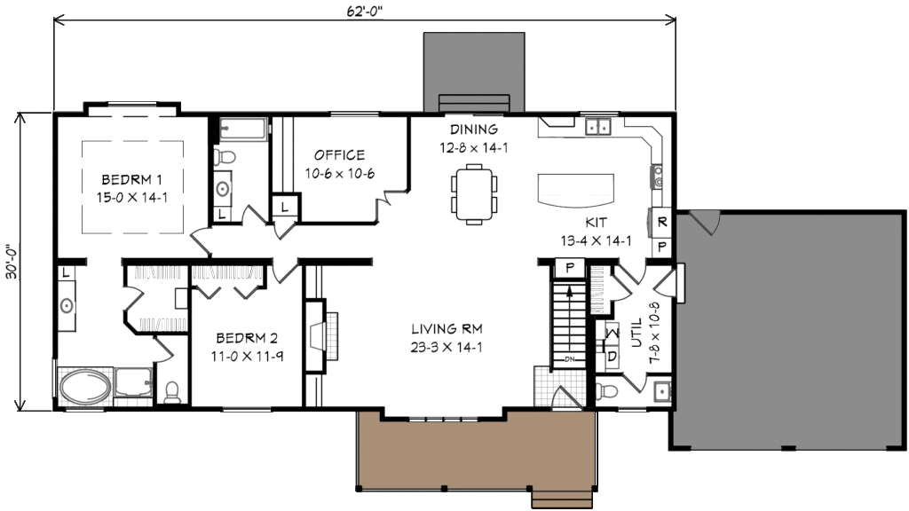 2 bedroom with 3 beds or office floor plan
