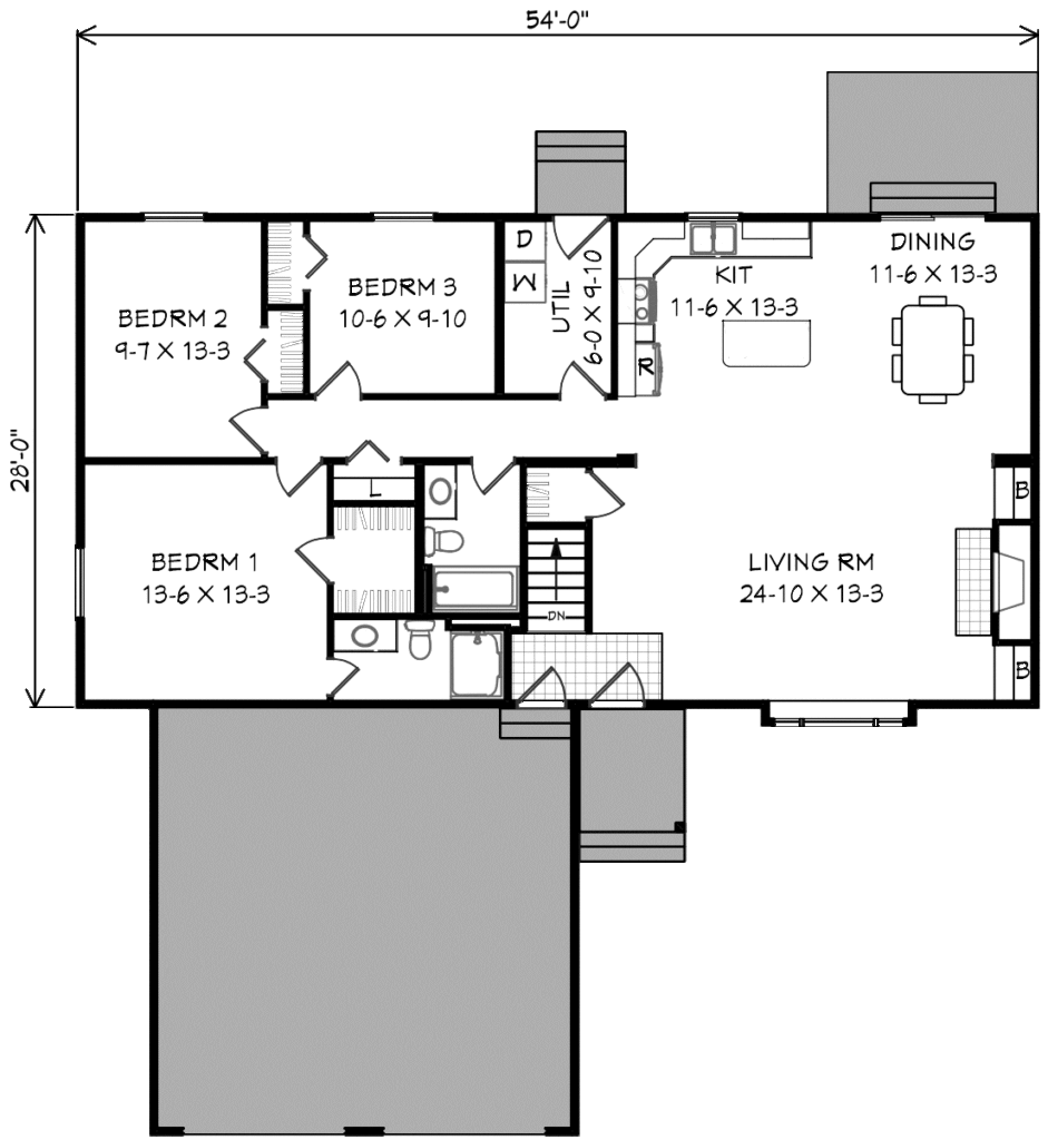 one story 3 bedroom floor plan