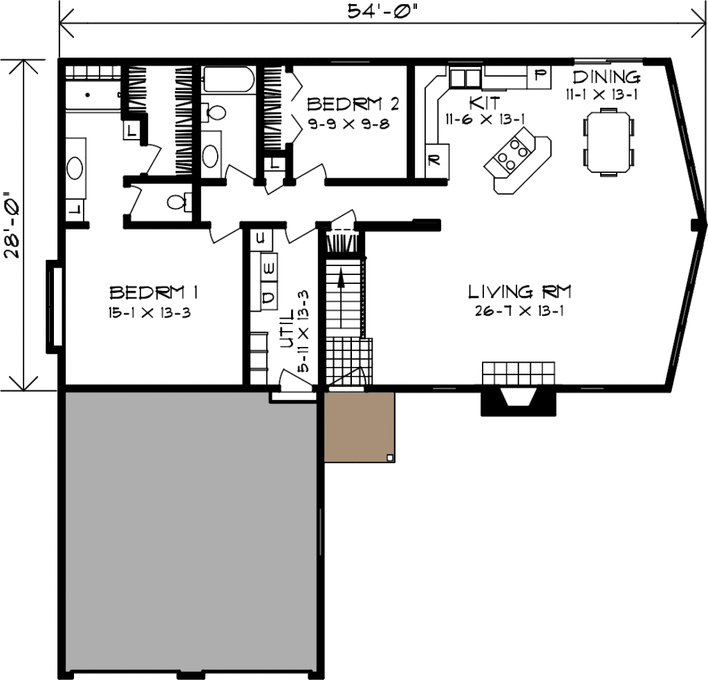 2 bedroom floor plan lots of windows