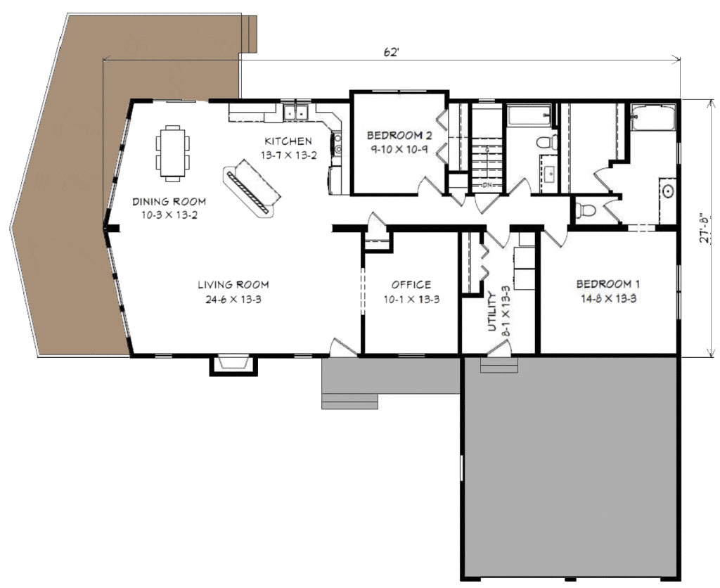 3 bedroom and office floor plan