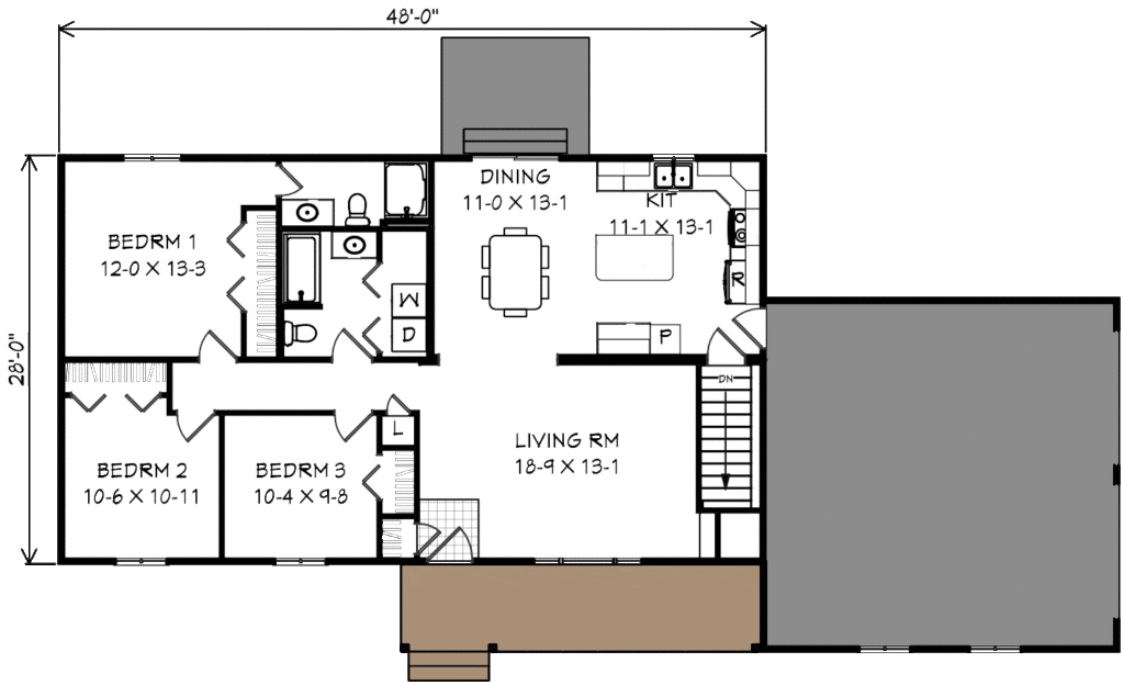 3 bedroom open floor plan