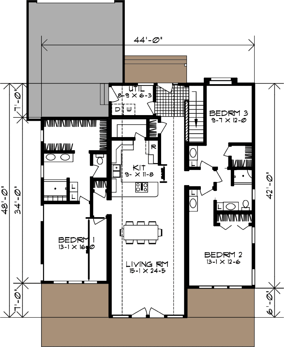 large 3 bedroom and basement floor plan